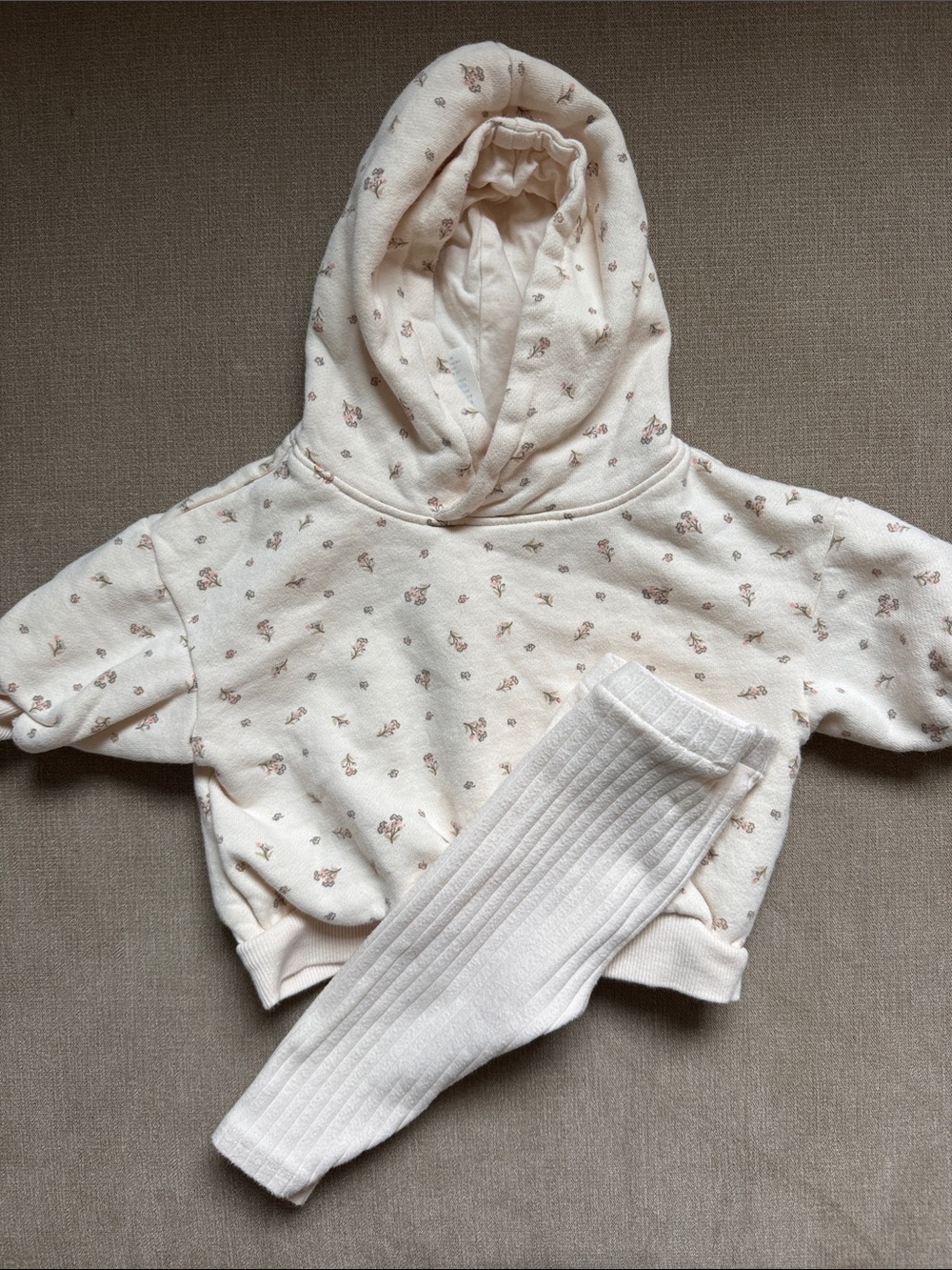 H&M Cream Hoodie and Legging Set with Tiny Pink Floral Print
